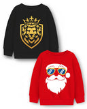 Trampoline Fleece Knit Full Sleeves Santa Claus Printed Winter Sweatshirt Pack of 2 - Black Red