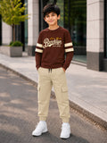 Trampoline Boys Cotton Blend Brooklyn Graphic T-Shirt with Cargo Jogger Set – Brown & Beige