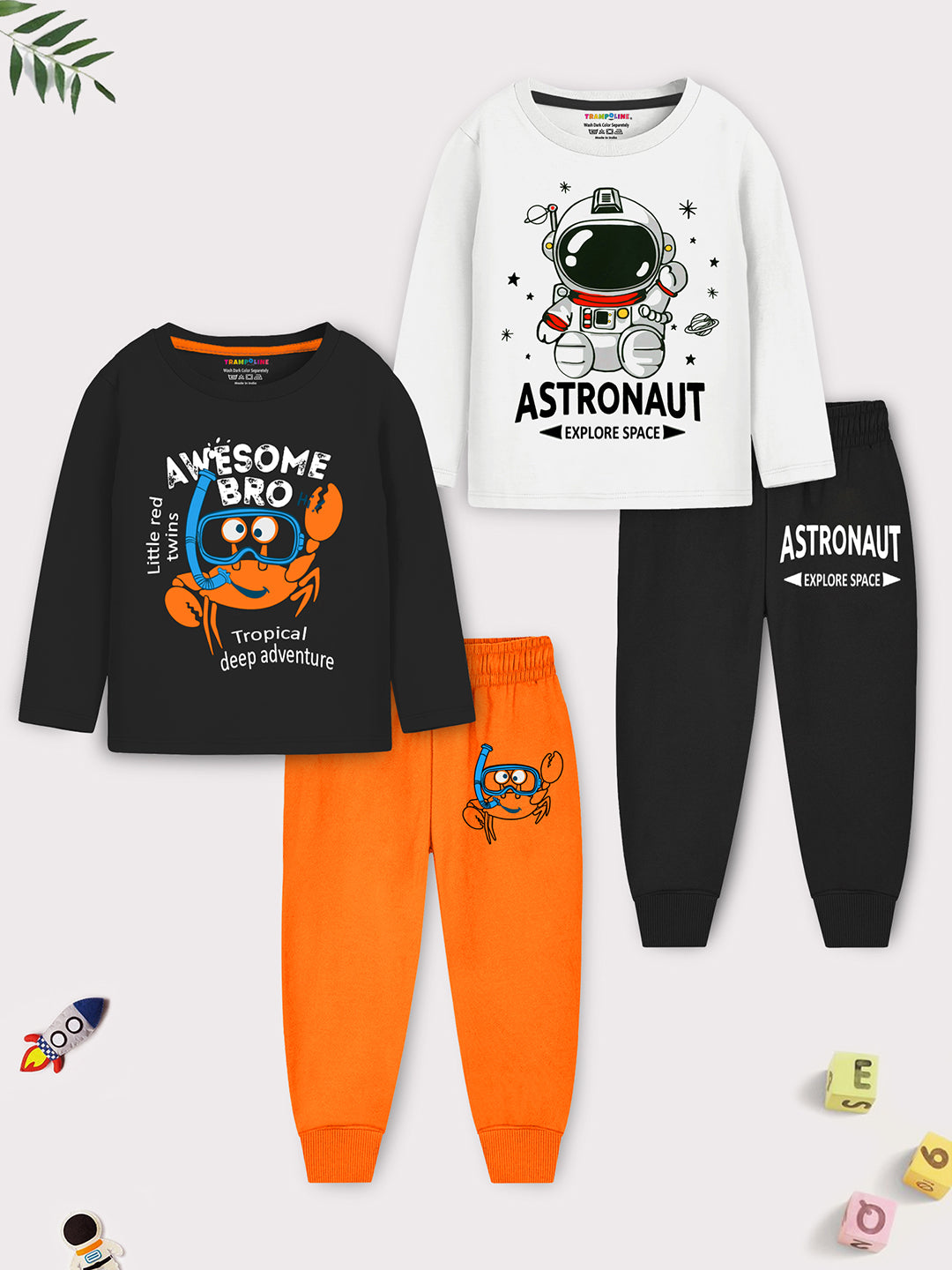 Trampoline Kids Boys Space Theme T-Shirt & Pajama Set Pack of 2 - Multicolor