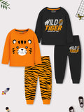 Trampoline Kids Boys Wild Tiger T-Shirt & Pajama Set Pack of 2 - Black & Orange