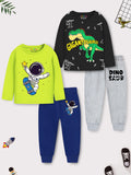 Trampoline Kids Boys Space Theme And Dinosaur and T-Shirt & Pajama Set Pack of 2 - Multicolor