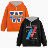 Trampoline Fleece Knit Full Sleeves Wildcats Printed Winter Sweatshirt Pack Of 2 - Black Orange