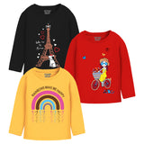 Trampoline Girls Full Sleeves Regular Fit T-Shirt (Pack of 3)