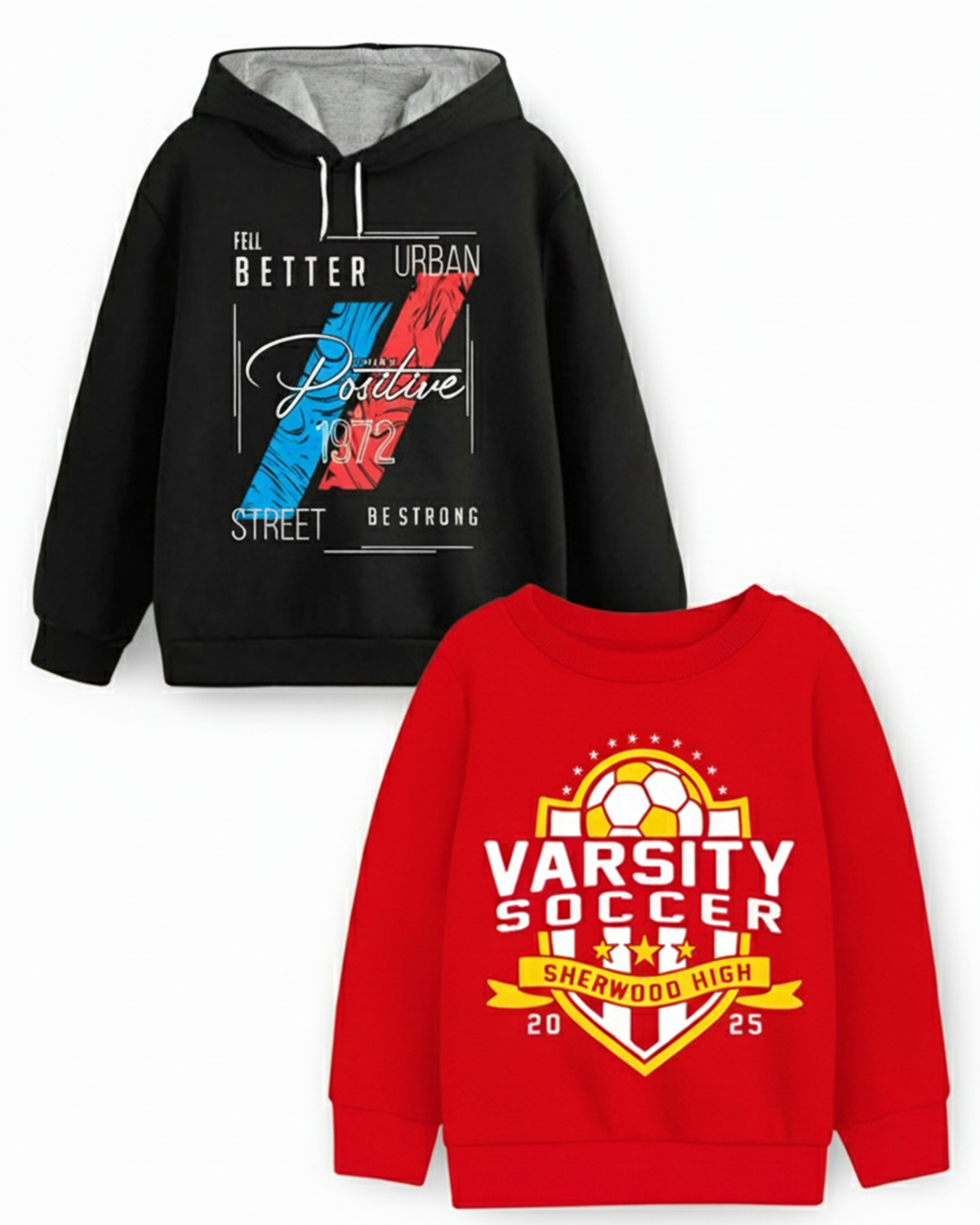 Trampoline Fleece Knit Full Sleeves Text Printed Winter Sweatshirt Pack Of 2 - Black Navy Blue