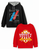 Trampoline Fleece Knit Full Sleeves Text Printed Winter Sweatshirt Pack Of 2 - Black Navy Blue