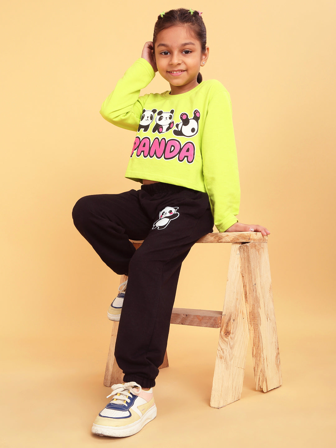 Trampoline Girls Green & Black Printed Crop Top with Trackpant
