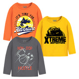 Trampoline Boys Full Sleeves Regular Fit T Shirt Pack of 3 Yellow Grey Orange