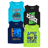 Trampoline Boys Sleeveless Regular Fit T-Shirt (Pack of 4)