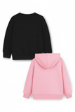 Trampoline Fleece Knit Full Sleeves Heart Printed Winter Sweatshirt Pack Of 2 - Black Pink