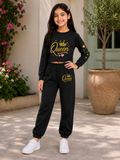 Trampoline Girls Cotton Blend Queen Print Crop Top with Sweatpants Set – Black
