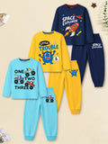 Trampoline Boys Cotton Blend Car & Space Print T-Shirt & Pyjama Set – Pack of 3 (Multi Colour)