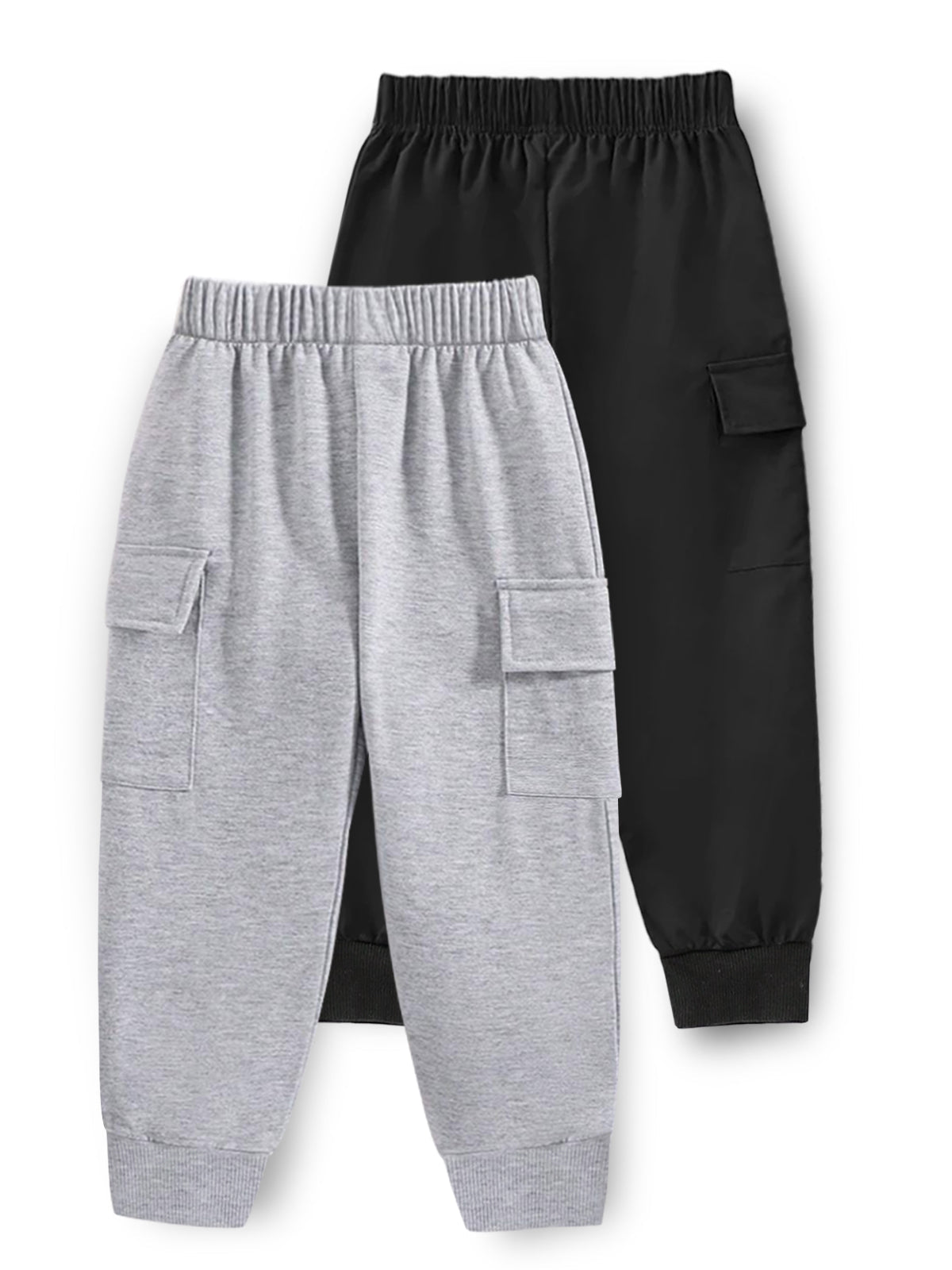 Trampoline Cotton Blend Knit Pack Of 2 Solid Cargo Joggers With Pockets - Blue & Grey