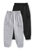 Trampoline Cotton Blend Knit Pack Of 2 Solid Cargo Joggers With Pockets - Blue & Grey