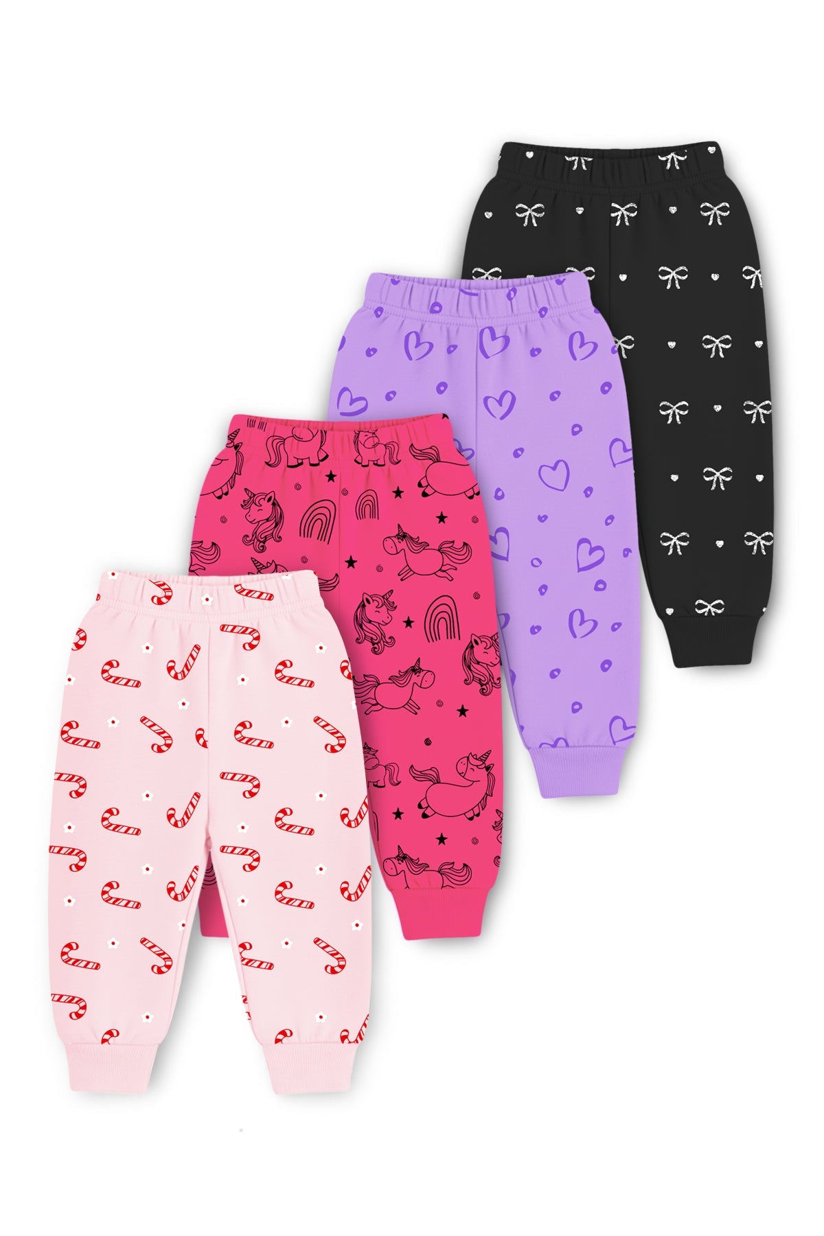 Trampoline Fleece Knit Full Length Pack Of 4 Pajamas With All Over Print - Multi Colour