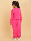 Trampoline Girls Pink Printed Crop Top with Trackpant