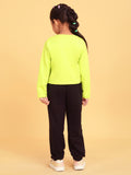 Trampoline Girls Green & Black Printed Crop Top with Trackpant