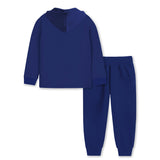 Trampoline Cotton Blend Knit Full Sleeves Typography Printed Hooded Tee With Track Pants Set - Blue