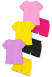 Trampoline Cotton Blend Knit Pack Of 3 Half Sleeves Smile, Bee & Ice Cream Printed T-Shirt & Shorts Set - Multi Color
