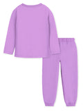 Trampoline Cotton Blend Knit Full Sleeves Love Text & Butterfly Printed Tee & Joggers Set - Purple