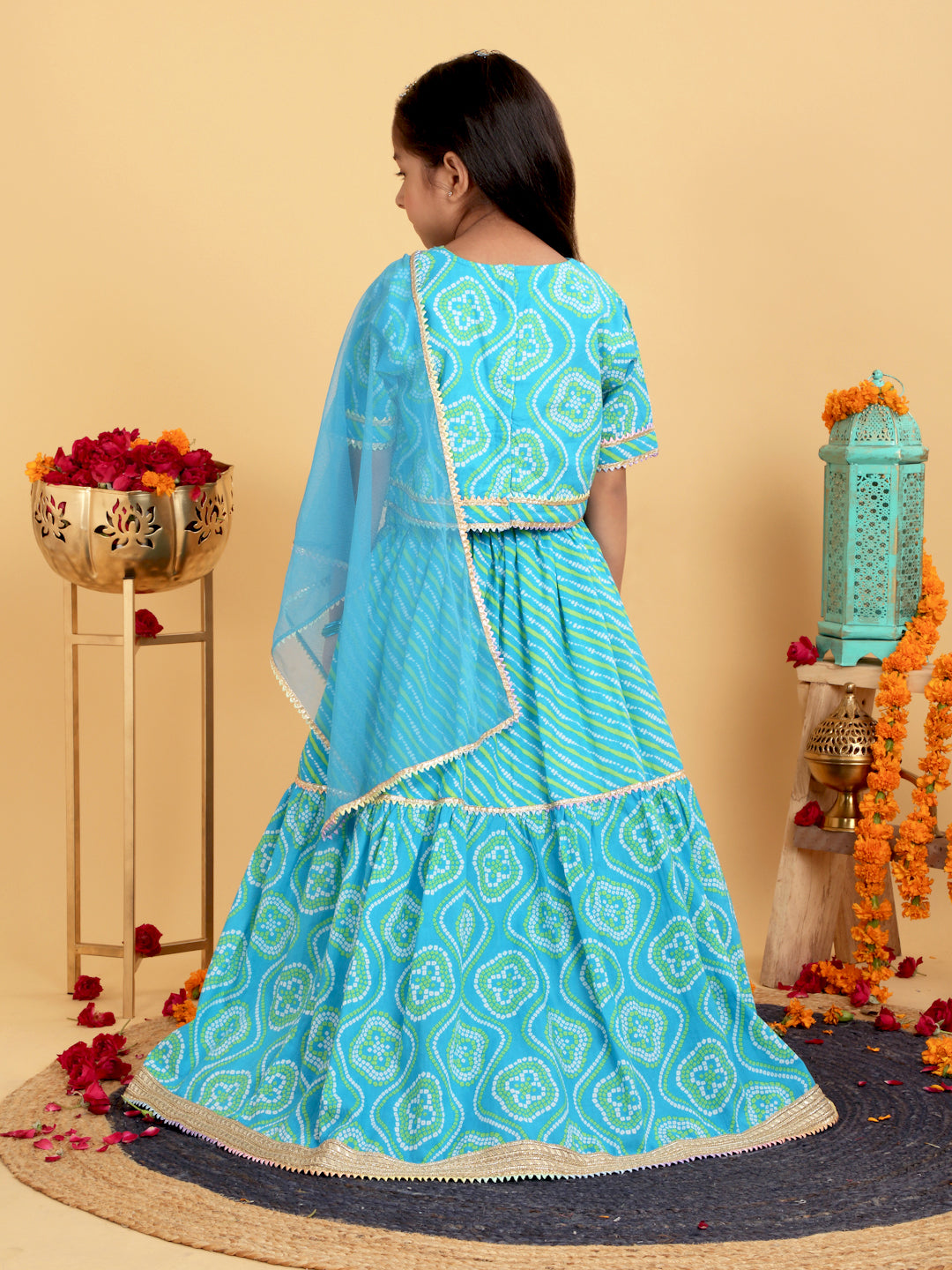 Trampoline Girls Floral Printed Gotta Patti Cotton Lehenga & Choli With Dupatta