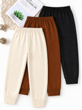 Trampoline Boys Cotton Blend Brooklyn Print Track Pants - Pack of 3 (Black, Cream & Brown)