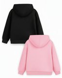 Trampoline Fleece Knit Full Sleeves Heart Printed Hooded Winter Sweatshirt Pack Of 2 - Black Pink