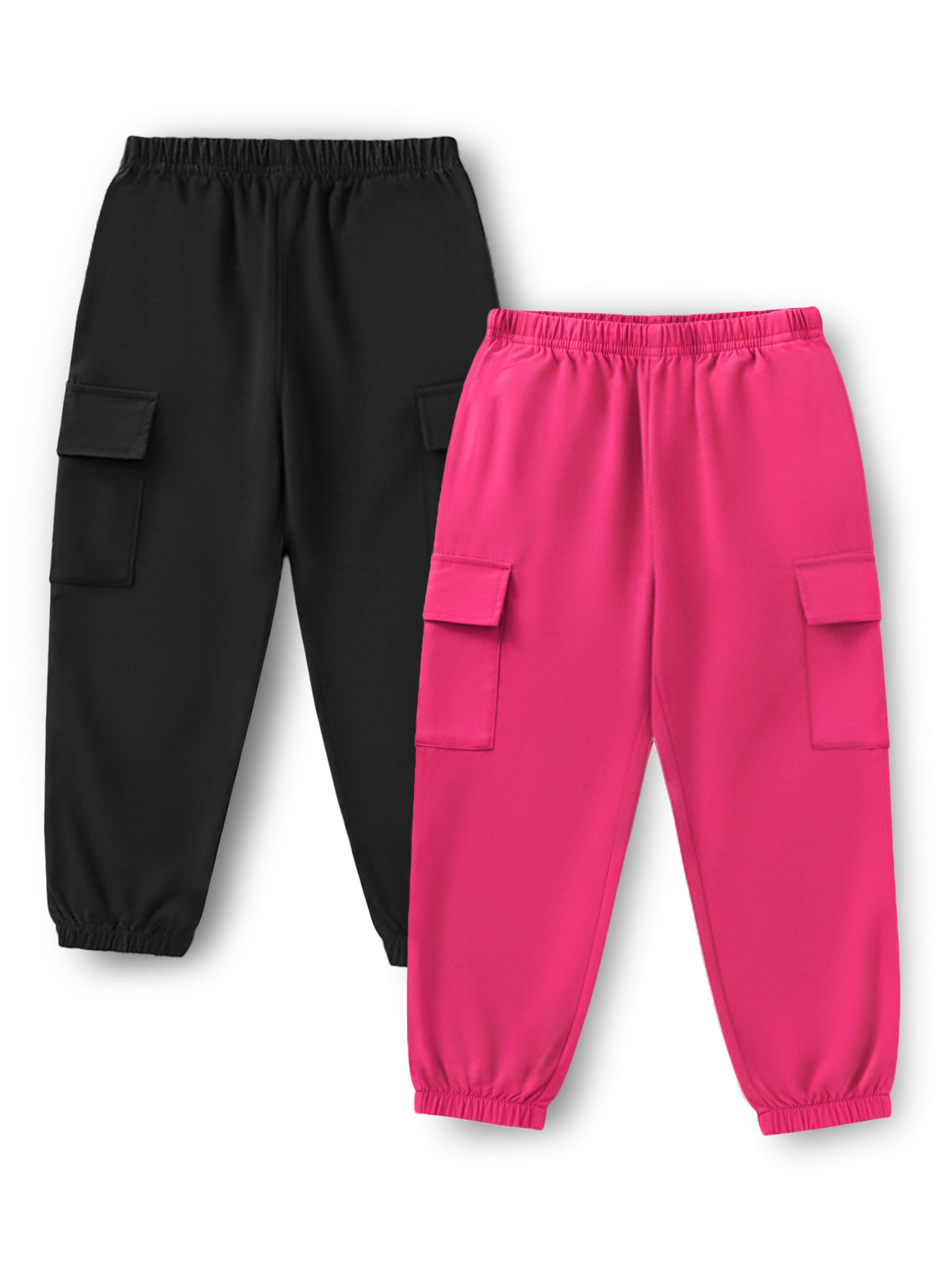 Trampoline Cotton Blend Knit Pack Of 2 Solid Cargo Joggers - Black & Pink