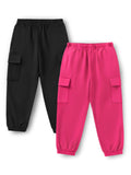 Trampoline Cotton Blend Knit Pack Of 2 Solid Cargo Joggers - Black & Pink