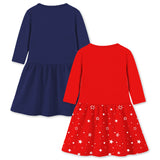 Trampoline Cotton Blend Knit Pack Of 2 Three Fourth Sleeves Princess & Strawberry Printed Dress - Red & Blue