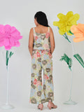 Trampoline Cotton Woven Sleeveless Floral Printed Crop Top & Palazzo Pants - Multicolour