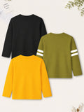 Trampoline Boys Cotton Blend Varsity Print Full Sleeve T-Shirts – Pack of 3 (Multi Colour)