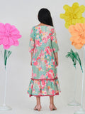 Trampoline Cotton Woven Floral Printed Dress With Three Fourth Sleeves Shrug - Pink