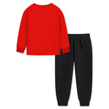 Trampoline Cotton Blend Knit Full Sleeves Trampoline Printed Tee With Track Pants Set - Red & Black