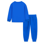 Trampoline Cotton Blend Knit Full Sleeves Typography Printed Tee With Track Pants Set - Blue