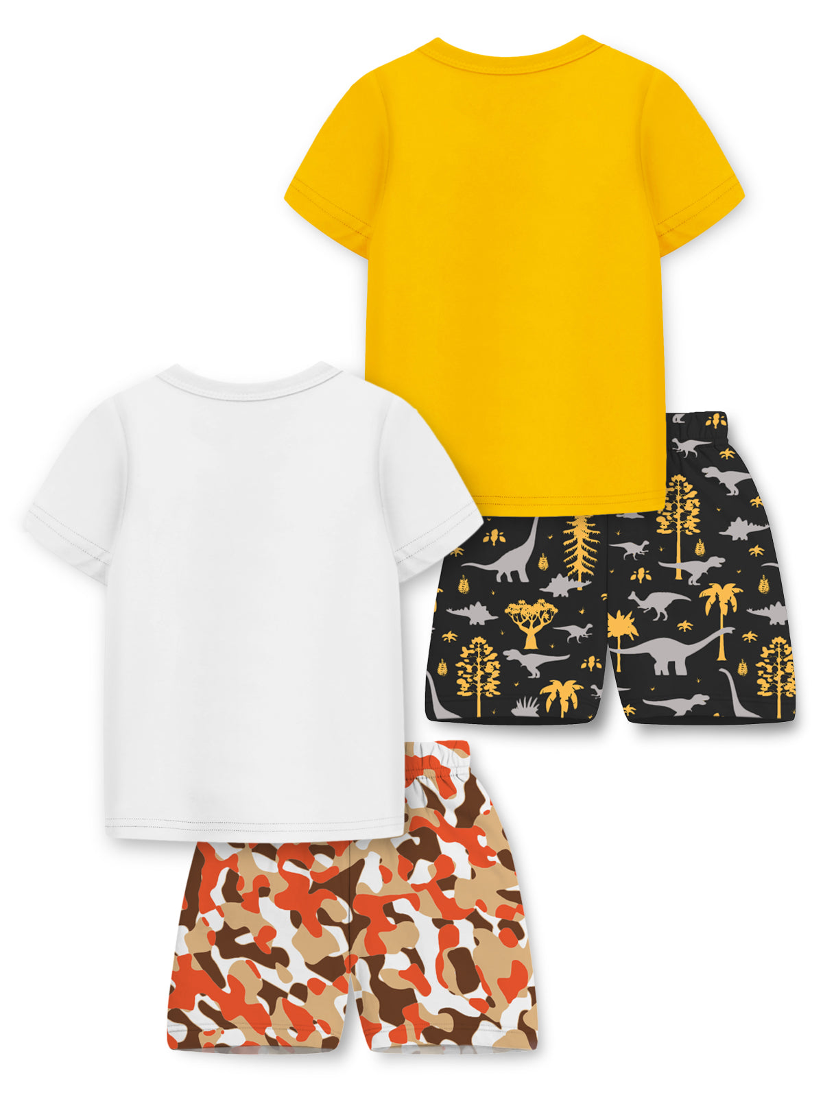 Trampoline Cotton Blend Knit Pack of 2 Half Sleeves Dino & Camo Printed T-shirt & Shorts Set - Multi Color