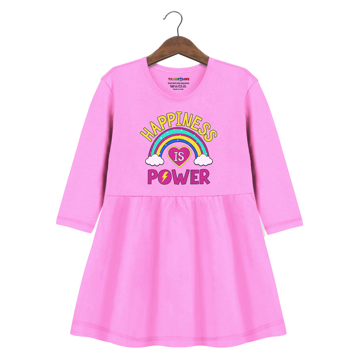 Trampoline Girls 3/4 Sleeve Midi Dress | Stylish Cotton Outfit with Cute Prints | Comfy, Breathable Everyday Wear for Kids | Pack of 1
