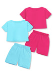 Trampoline Cotton Blend Pack Of 2 Half Sleeves Unicorn & Super Girl Printed Crop Top & Shorts Set - Multi Colour
