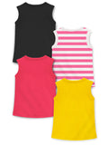 Trampoline Cotton Blend Pack Of 4 Sleeveless Unicorn & Lets Shine Printed T-Shirts- Multi Colour