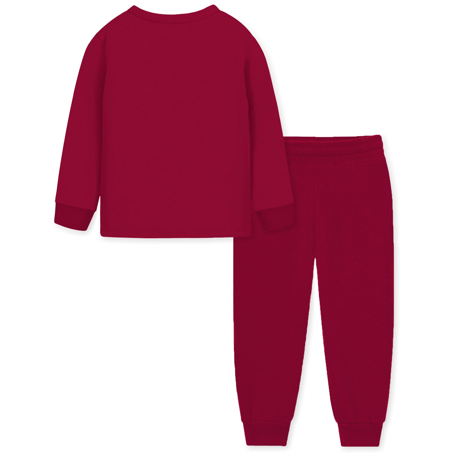 Trampoline Cotton Blend Knit Full Sleeves Lion Printed Tee With Coordinating Joggers Set - Maroon