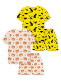 Trampoline Cotton Blend Knit Pack of 2 Half Sleeves Dinosaur & Tiger Printed T-shirt & Shorts Set - White & Yellow