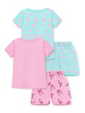 Trampoline Cotton Blend Knit Pack of 2 Half Sleeves Flamingo & Heart Printed T-shirt & Shorts Set - Multi Color