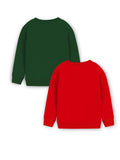 Trampoline Cotton Blend Knit Pack Of 2 Full Sleeves Bear & Penguin Patch Work Printed Tees - Green & Red