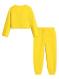 Trampoline Cotton Blend Knit Full Sleeves Be Happy Text Printed Crop Top & Coordinating Joggers Set - Yellow