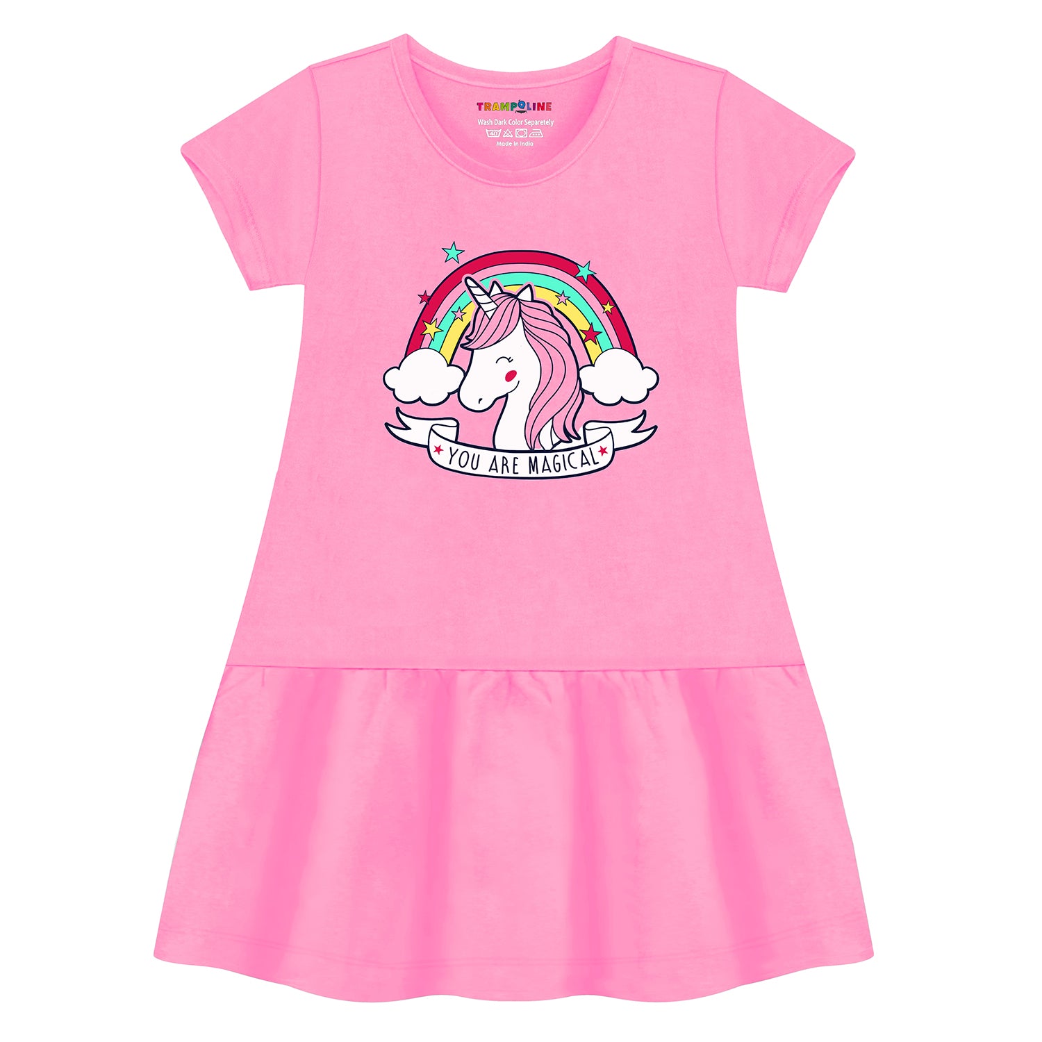 Trampoline Girls Midi Dress Combo | Half Sleeve Cotton Dresses with Fun Prints | Soft & Stylish Everyday Outfits for Kids | Pack of 2