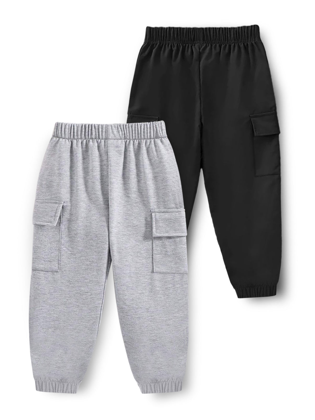 Trampoline Cotton Blend Knit Pack Of 2 Solid Cargo Joggers - Black & Grey