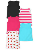 Trampoline Cotton Blend Pack Of 5 Sleeveless Love & Girl Power Printed T-Shirts- Multi Colour