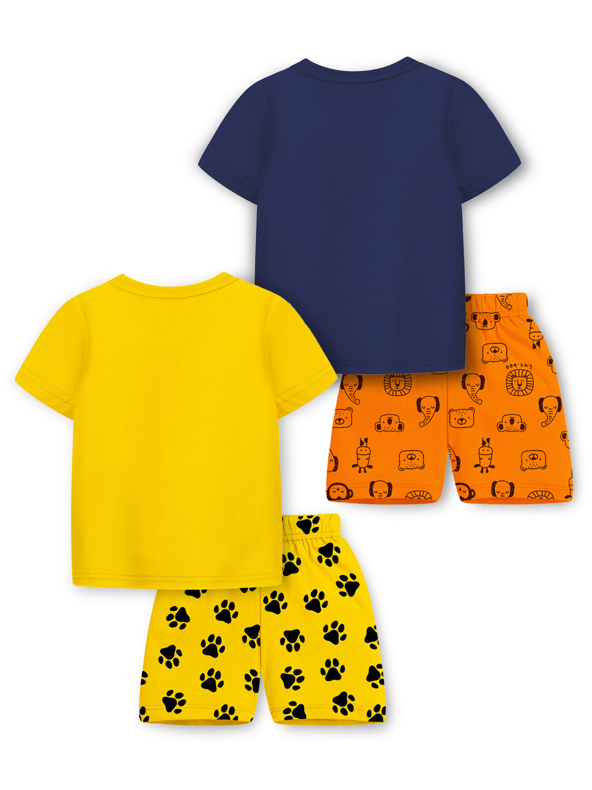 Trampoline Cotton Blend Pack Of 2 Half Sleeves Little Tiger & Cute Dude Printed T-Shirt & Shorts Set - Multi Colour