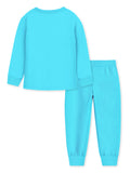 Trampoline Knit Cotton Blend Printed Round Neck T-Shirt With Track Pant - Sky Blue