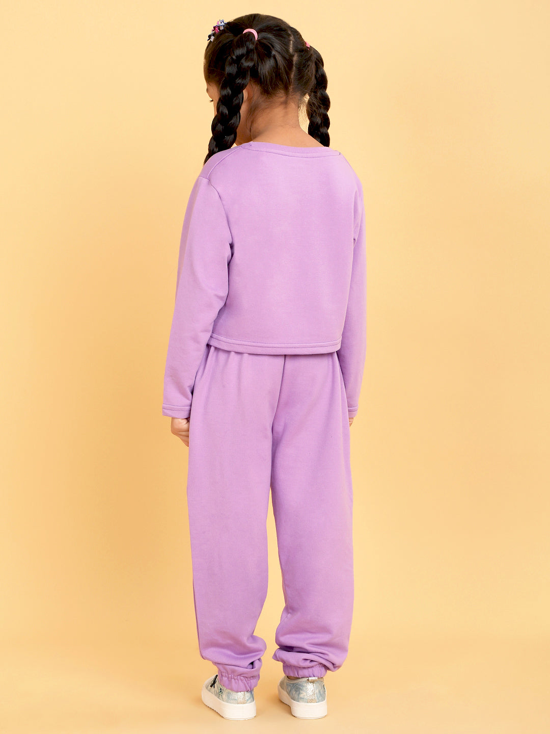 Trampoline Girls Purple Printed Crop Top with Trackpant