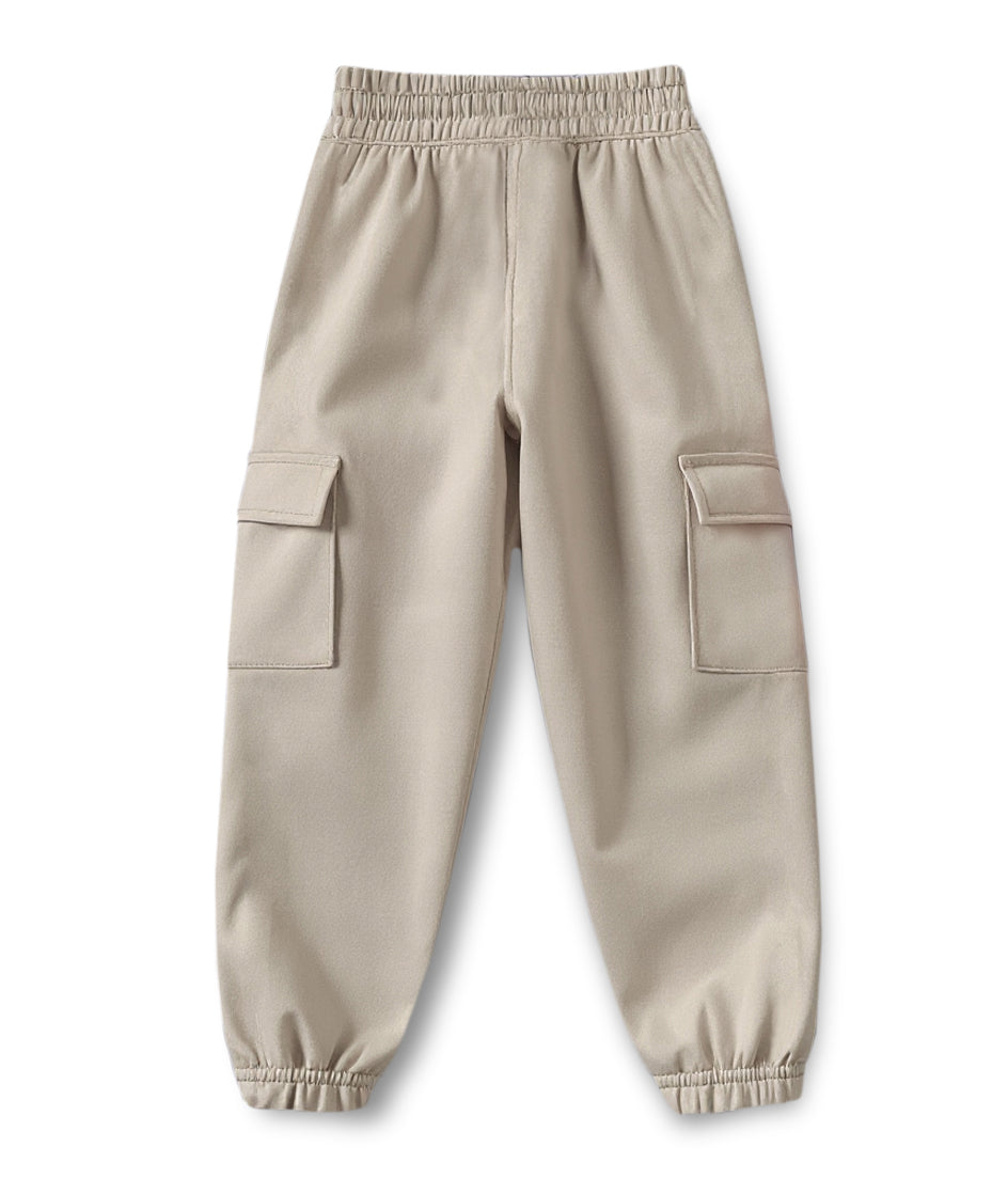 Trampoline Cotton Knit Terry Cargo Joggers With 4 Utility Pockets - Beige